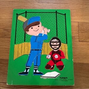 Vintage Playskool Little Leaguer Wooden Puzzle Complete 16 Pieces 1960s